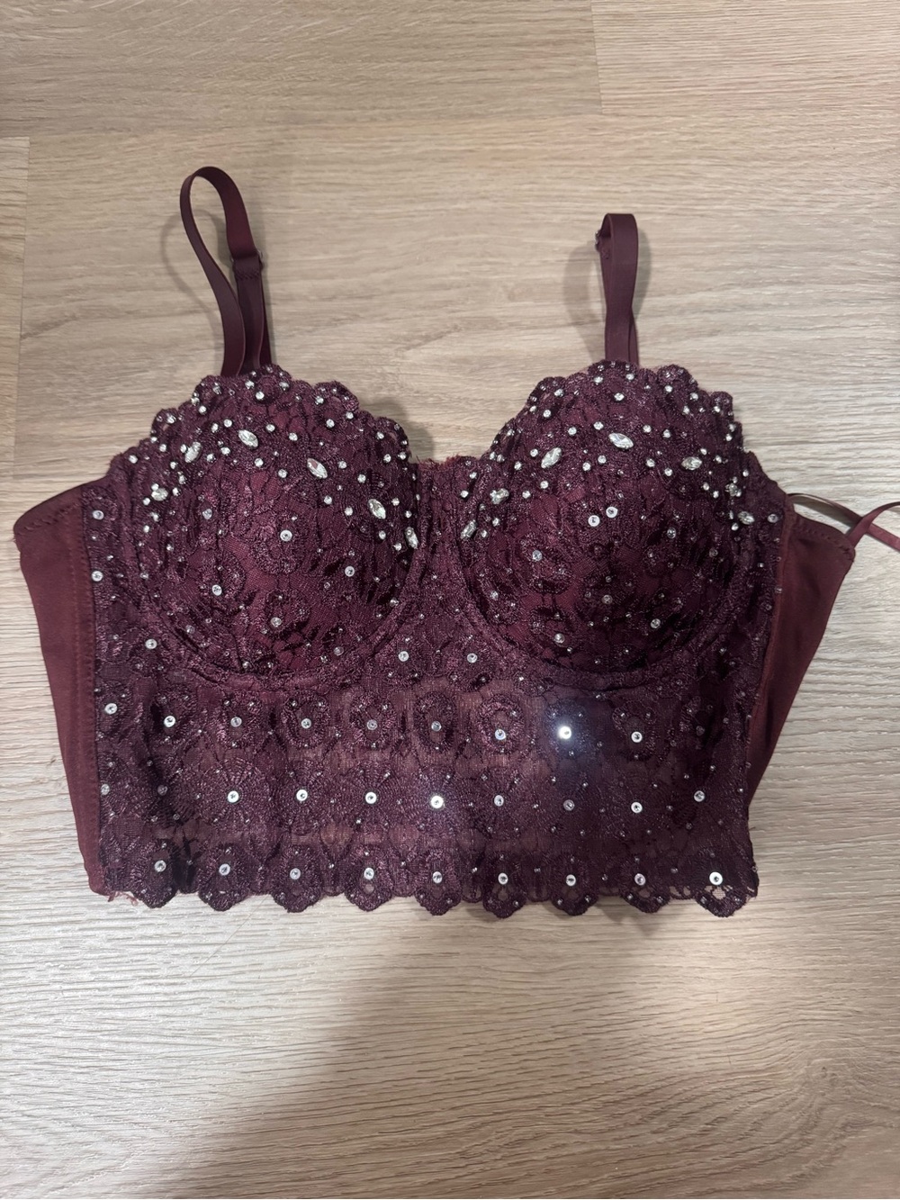 Windsor Burgundy Lace Sequin Bustier Bralette
